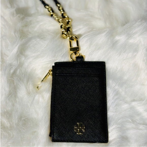 Tory Burch Black Card Holder with Gold Accents - Picture 1 of 4